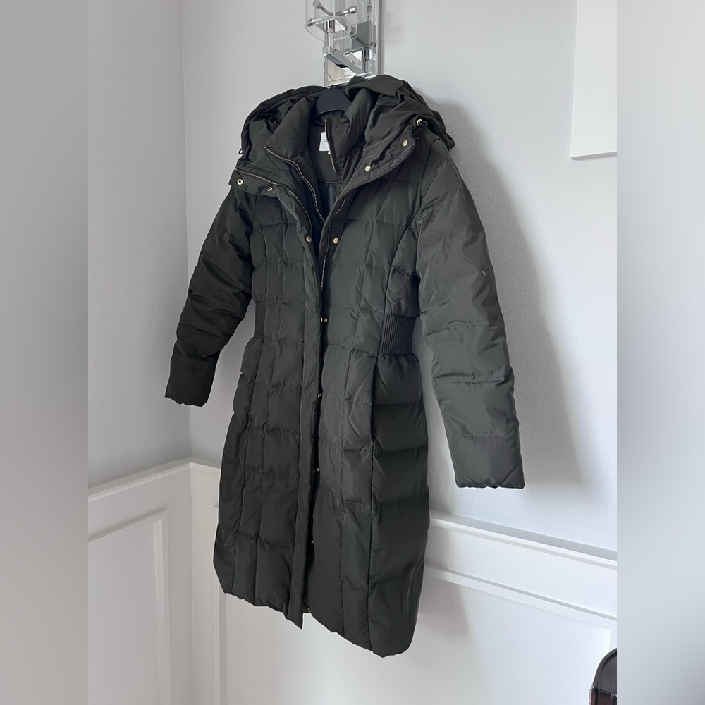 Women's Long Quilted Coat - Olive. Cole Haan size SP - Picture 4 of 15
